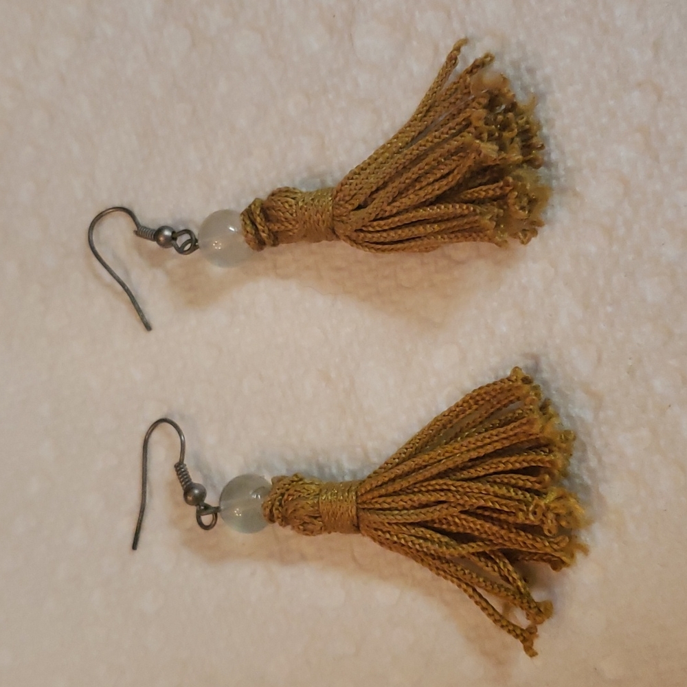 Mustard Yellow Medium Size Tassel Earrings, EUC